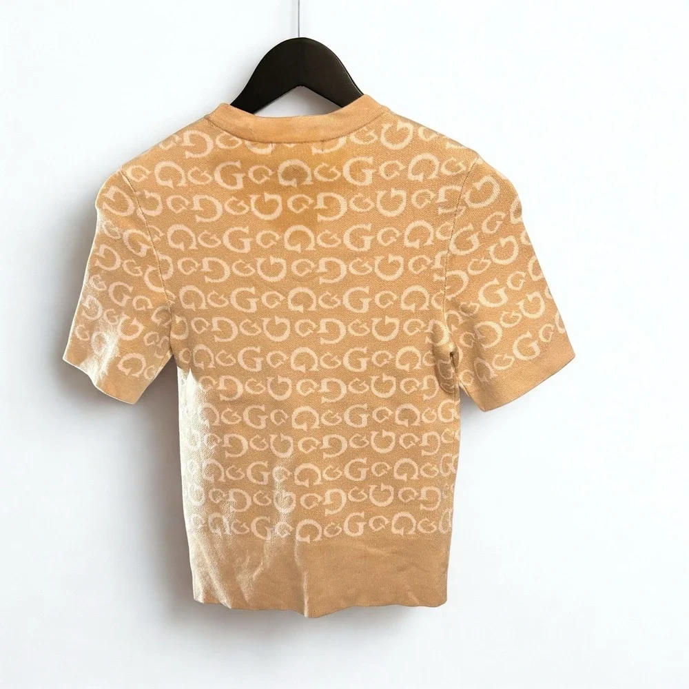 Guess Jalee SS Sweater Smoked Peach Multi‎ Monogram Logo Knit Top R3BR46 Z2NM0